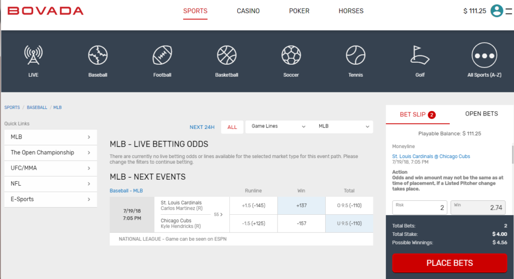 Photo: how to place a sports bet on bovada